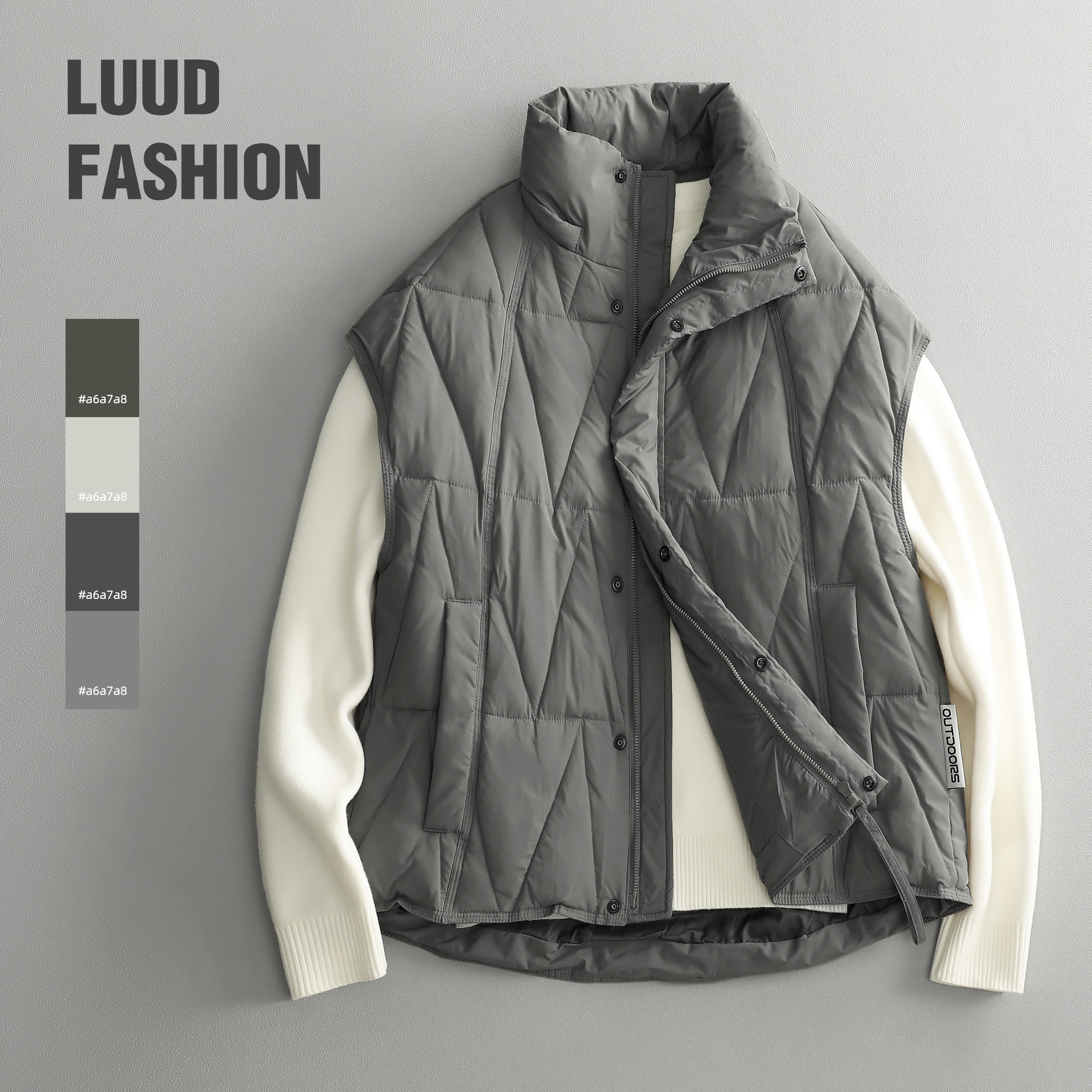 LUUD 可拆卸连帽设计抗寒坎肩外套男士冬季保暖纹理质感羽绒马甲