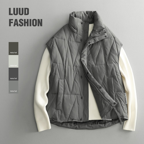 LUUD 可拆卸连帽设计抗寒坎肩外套男士冬季保暖纹理质感羽绒马甲