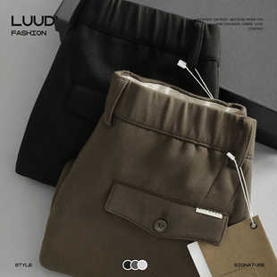 复古风内里磨毛合体直筒西装 松紧腰裤 裤 通勤休闲长裤 子 男士 LUUD