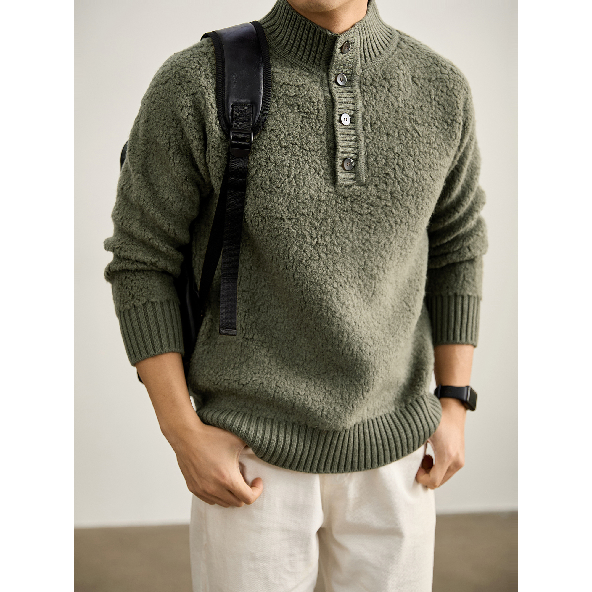 LUUD 颗粒绒重磅软糯立领加厚毛衣秋冬打底100%绵羊毛柔软针织衫