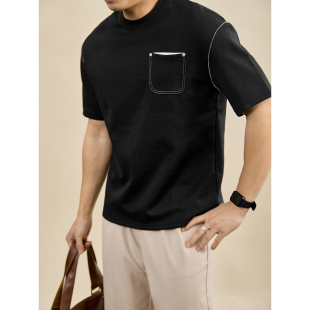 夏季 圆领短袖 辑明线铆钉撞色贴袋T恤 都市通勤风休闲百搭男士 LUUD