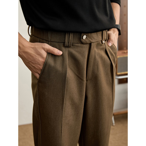 LUUD 老钱双褶结构半松紧腰长裤男款天丝莱赛尔羊毛混纺直筒西裤