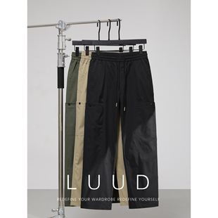 多口袋高密竖纹布直筒长裤 LUUD 男士 裤 潮牌宽松休闲立体剪裁工装