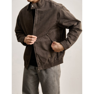 LUUD 夹克金属解构拼接插袋牛仔外套男 做旧水洗100纯棉立领扣工装