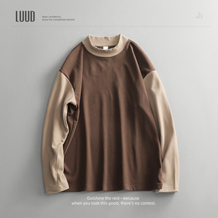 内搭打底衫 LUUD T恤秋冬时尚 长袖 半高领德绒上衣 潮流撞色设计修身