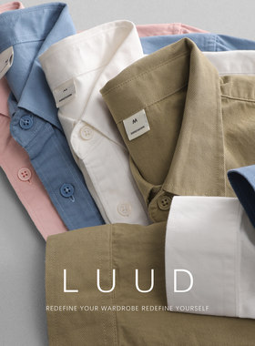 LUUD 男士浅绿色轻奢感潮牌纯棉翻领衬衫日常休闲外搭衬衣小外套