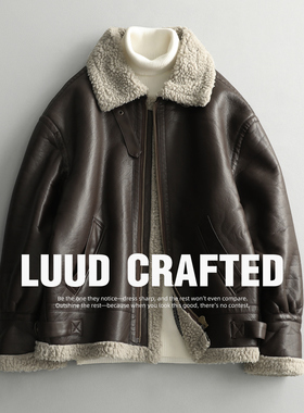 LUUD 复古底特律机车皮衣外套男皮毛一体羊羔毛加厚保暖PU皮夹克