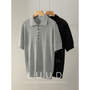 LUUD 翻领T恤镂空提花老钱上衣 冰爽丝针织透气吸湿POLO衫 潮男短袖