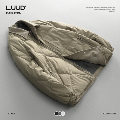 LUUD 设计感假两件拼接羽绒服男士轻便纹理感痞帅翻领气质款外套