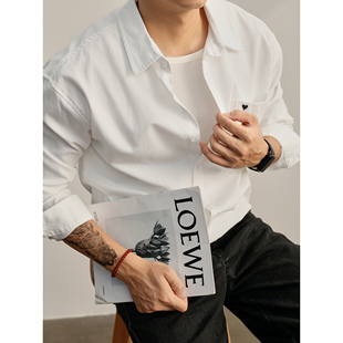 LUUD 儒雅文艺男士100%纯棉长袖衬衫爱心刺绣痞帅慵懒风翻领衬衣