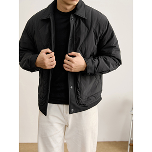 LUUD 夹克羽绒服男冬日系通勤风外套 菱形压纹90鸭绒拼接翻领工装