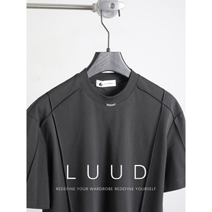 LUUD 新款双面冰爽棉夏日透气短袖男上衣创意廓形拼接感重磅T恤衫