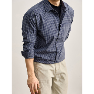 外套男慵懒风100%纯棉长袖 LUUD 纹撞色翻领衬衫 通勤风格 衬衣 时尚