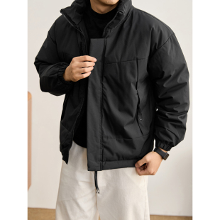 LUUD 内里夹棉轻盈保暖棉衣 都市通勤纯色简约立领棉服外套男冬季