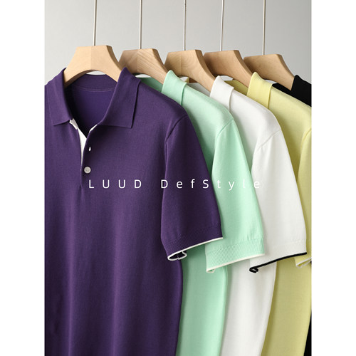 LUUD 老钱风拼色翻领设计T恤短袖男夏季透气冰爽丝简约针织POLO衫