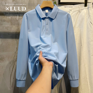 LUUD 韩版纯色翻领卫衣男内搭长袖POLO衫修身打底衫潮流百搭上衣