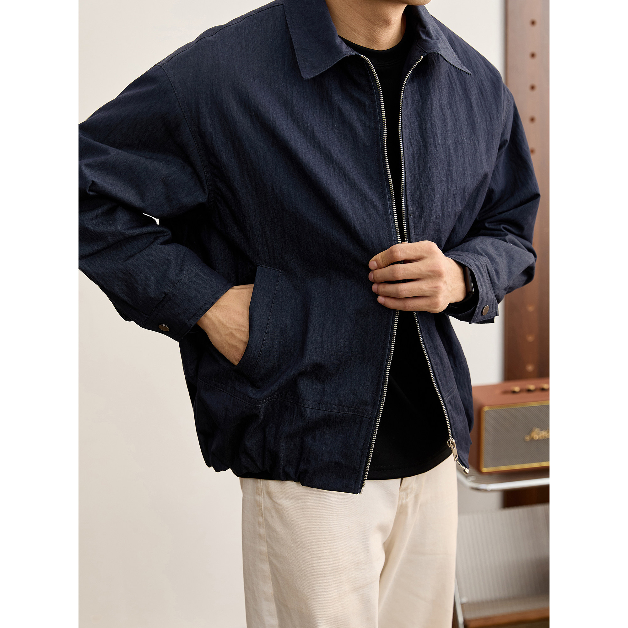 LUUD 老钱风纯色翻领牛仔布外套男士内里夹棉保暖飞行员短宽夹克,男装,夹克,淘宝优惠券,粉丝福利购,淘宝优惠卷