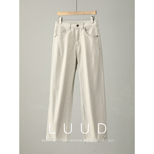 男立体裁剪刺绣牛仔裤 LUUD 100%纯棉蜂巢肌理感水洗白牛直筒长裤