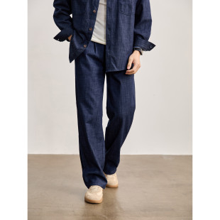 半松紧腰调节按扣直筒裤 男士 重磅300g水洗麻纹肌理休闲长裤 LUUD