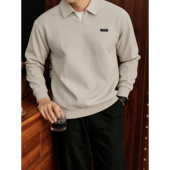 T恤男士 LUUD 儒雅杏色华夫格肌理感长袖 小皮标双层领口假两件卫衣