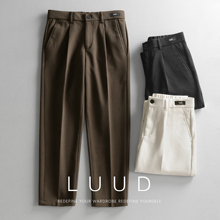 LUUD 垂感免烫西裤男夏季半松紧腰小脚裤纯色百搭直筒休闲九分裤