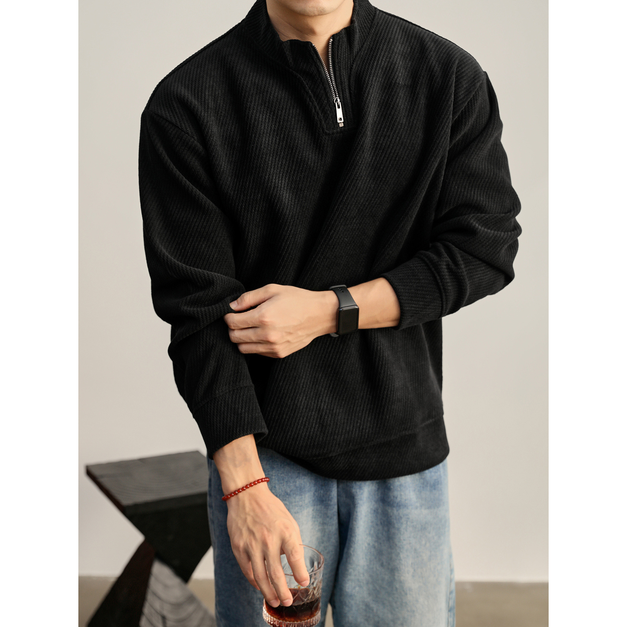 LUUD 日系复古男士半拉链立领套头卫衣秋冬斜纹重磅550g长袖上衣,男装,卫衣,淘宝优惠券,粉丝福利购,淘宝优惠卷
