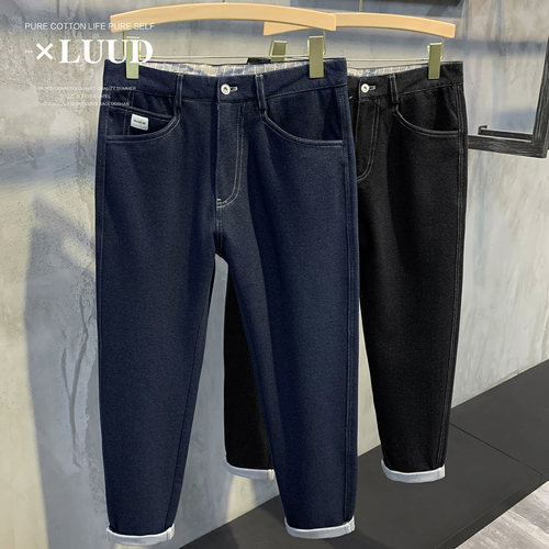 蓝色痞帅百搭复古磨毛休闲裤