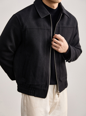 LUUD 羊毛混纺极简休闲磨毛翻领外套斜纹肌理毛呢短款夹克男秋冬