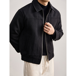 LUUD 夹克男秋冬 羊毛混纺极简休闲磨毛翻领外套斜纹肌理毛呢短款
