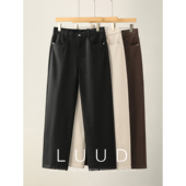 男冬季 韩版 纯色半松紧腰直筒裤 LUUD 天丝莱赛尔加绒御寒保暖长裤
