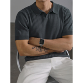 LUUD 都市感深灰色针织POLO衫 男轻熟休闲通勤基础半开翻领保罗T恤