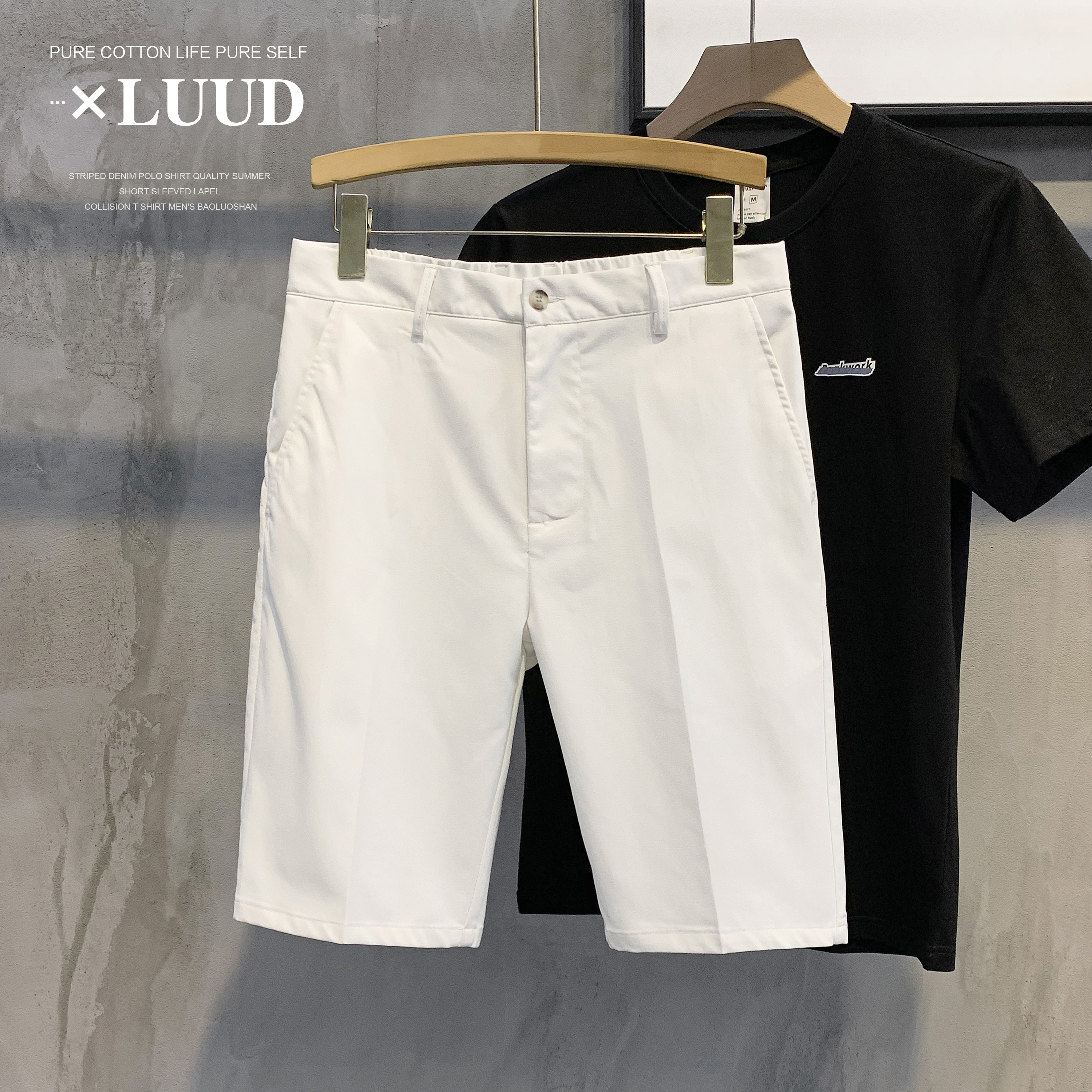 luud韩系纯色五分时尚单口袋短裤