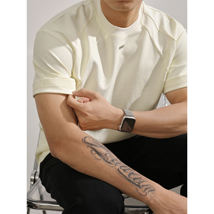 高级感金属饰品半袖 圆领体恤衫 T恤男夏季 休闲短袖 拼接插肩袖 LUUD