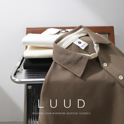 LUUD 轻奢高级感短袖Polo衫男款夏季潮流休闲T恤落肩袖翻领体恤衫