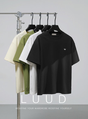 LUUD 轻奢慵懒风落肩短袖T恤衫男士夏日休闲百搭透气棉料体恤上衣
