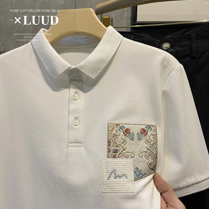 LUUD 中国风个性国潮贴布刺绣POLO衫精致简约翻领T恤透气保罗上衣