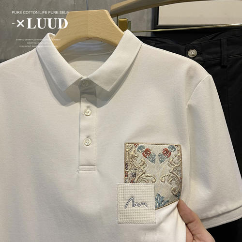 LUUD 中国风个性国潮贴布刺绣POLO衫精致简约翻领T恤透气保罗上衣