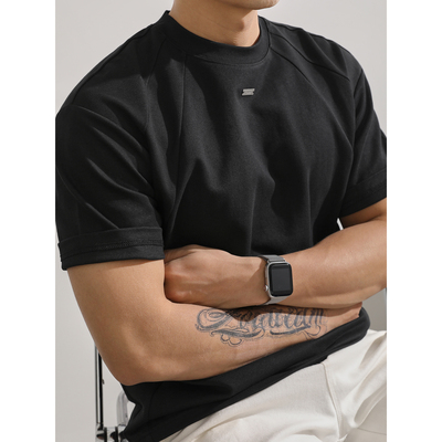 LUUD 插肩袖极简风棉质短袖T恤男夏季美式潮牌金属装饰圆领体恤衫