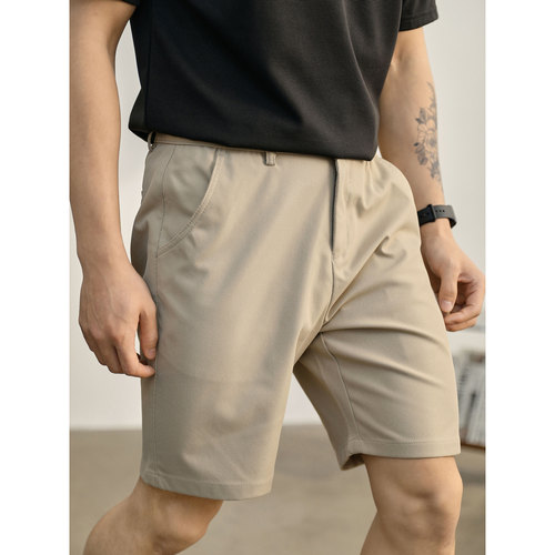 LUUD 轻奢复古风修身直筒短裤男士潮流半松紧腰短裤立体西装中裤