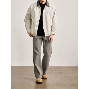 复古机车牛仔翻领夹克男 风拼领飞行员外套春秋季 LUUD 哈灵顿工装