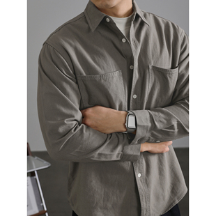 日系高级感翻领衬衣痞帅潮流纯色简约外套潮 男长袖 LUUD 纯棉衬衫