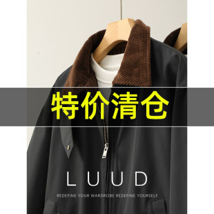 特价 防风羽绒服90白鸭绒撞色翻领夹克外套 巴恩风灯芯绒拼接工装