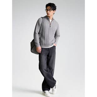 毛衣男 亲肤澳羊毛混纺半拉链长袖 LUUD 英伦老钱风绞花肌理针织衫