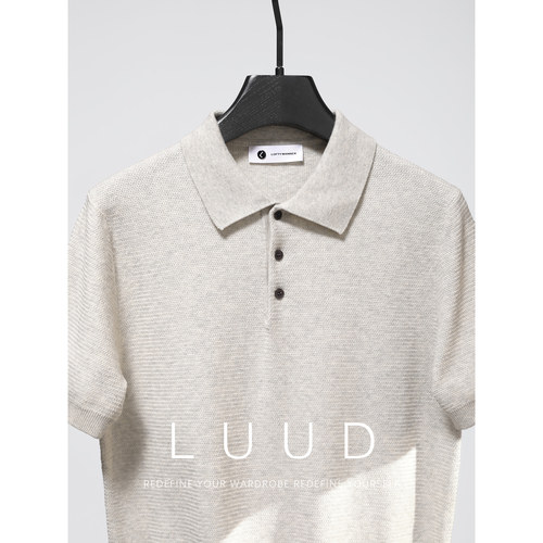 LUUD 老钱精梳棉纱修身针织短袖纹理感简约气质绅士男翻领POLO衫