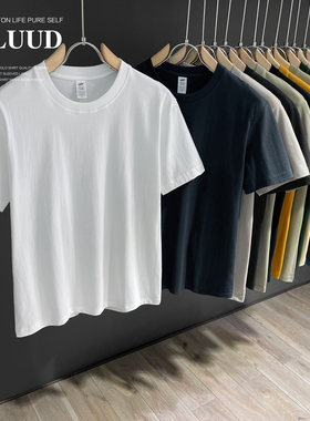 LUUD 新款简约白色百搭洛塞纯棉短袖复古洗水修身圆领打底T恤衫男