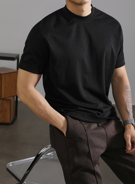 LUUD 莱赛尔黑色cleanfit短袖男款潮牌内搭重磅T恤高级感极简体恤