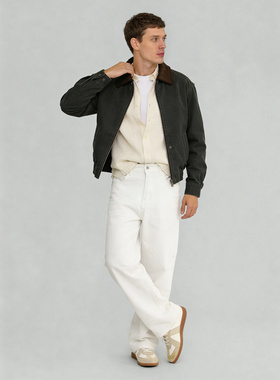 LUUD 100纯棉白色微阔直筒牛仔裤极简百搭斜纹水洗休闲裤春夏季男