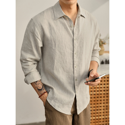 LUUD 老钱复古度假风轻薄亚麻长袖衬衫男休闲松弛感透气吸湿衬衣