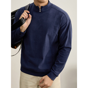 分割线条拼接休闲打底衫 LUUD 磨毛双面绒半拉链立领保暖卫衣男士