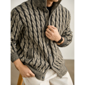 LUUD 花纱混色麻花肌理高领针织开衫 男冬重磅1200g北极绒毛衣外套